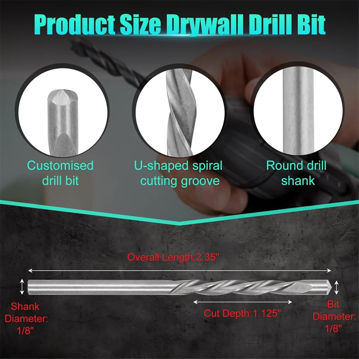 

L33A_50 Pieces Drywall Drill Bits, 1/8 Inch, for Wood and Plastic, Drywall Pilot Point Cutting Drill Bits for Spiral Saws