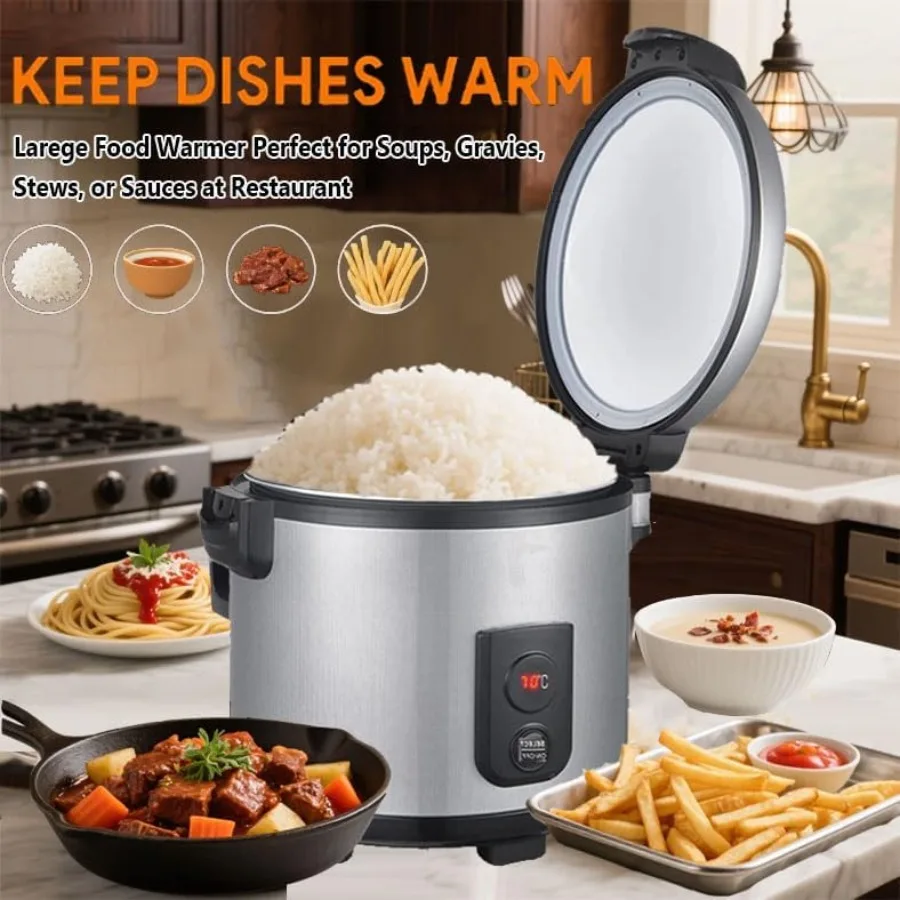 جهاز تسخين الأرز المحمول من الدرجة التجارية 32.1QT مع درجة حرارة قابلة للتعديل من 122 إلى 178 130 وات وعاء داخلي غير لاصق للطاقة من أجل ريستا