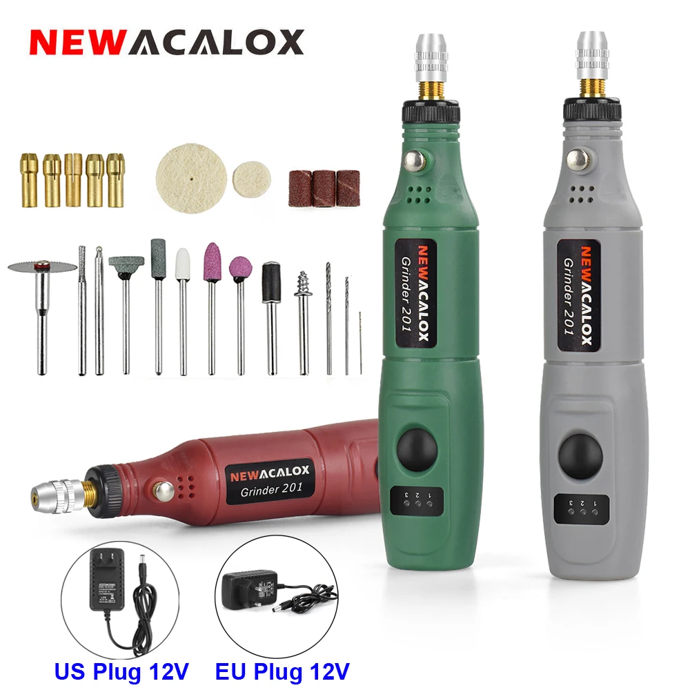 

NEWACALOX DC 12V 10W Mini Grinder Set with 26 Engraving Accessories Variable Speed Rotary Tools Electric Drill Tool for Sanding