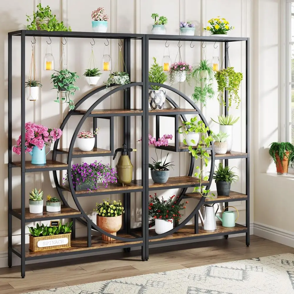 

7-Tier Indoor Moon-Shaped Plant Stand, 70.9 Tall with 6 Hanging Hooks, Suitable for Large Pots, Ideal for Home, Garden, Balcony,
