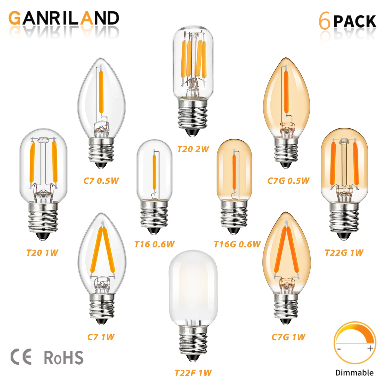 6PCS E12 E14 LED Mini Light Bulbs Low wattage 0.5W 1W 2W Replacement 7W Incandescent Bulbs Dimmable Vintage Christmas Decor Bulb