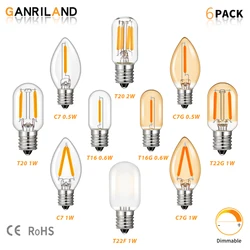 LED 미니 전구, 낮은 와트, 0.5W, 1W, 2W 교체, 7W 백열 전구, 조도 조절 가능, 빈티지 크리스마스 장식 전구, E12, E14, 6PCs