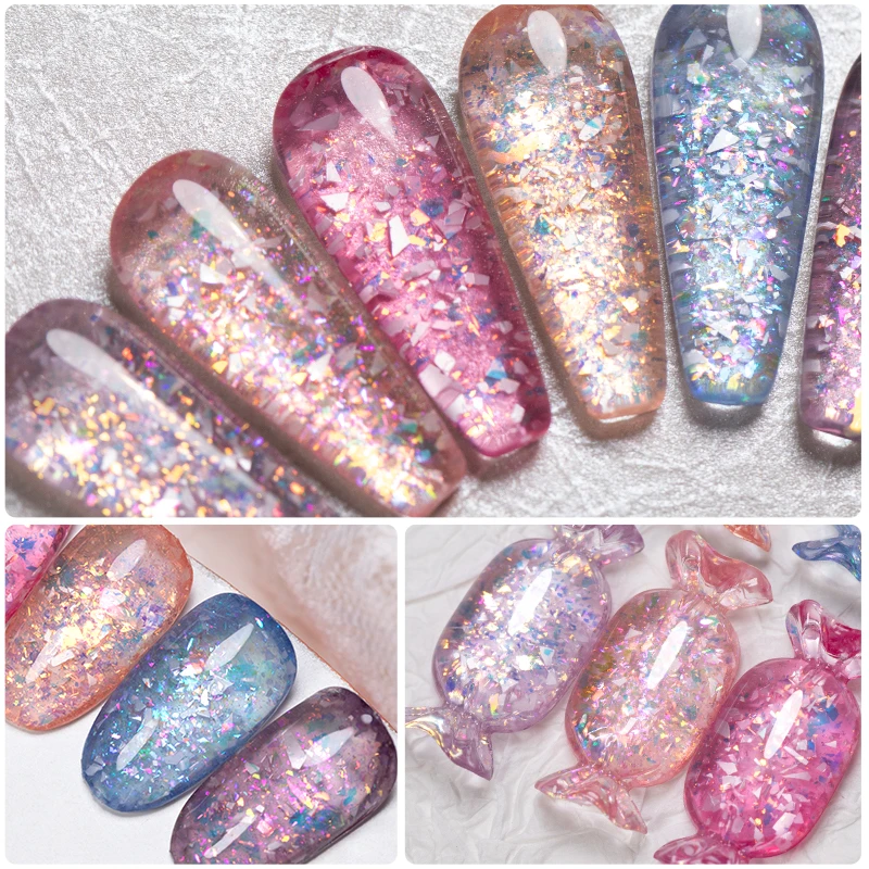 BOZLIN 5ml Sparkling Chameleon Mica Shell Gel Polish Colorful Sequins Manicure Semi Permanent Soak Off Nail Art Gel Varnish