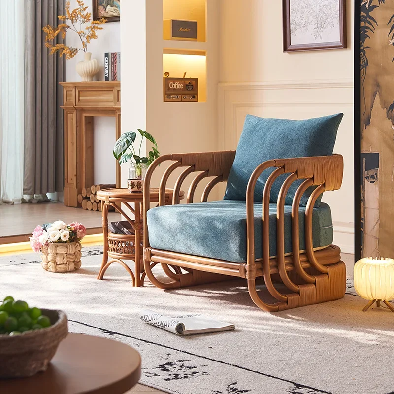 

Full rattan sofa chair, living room, rattan weaving, single lounge chair, hotel, cafe, soft bag, casual chair