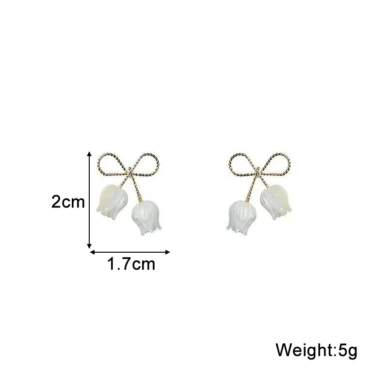 White Tulip-Shape Acrylic Women's Stud Earrings Gold Color Bowknot Top Elegant Wedding Party Ear Accessories boucle d'oreille