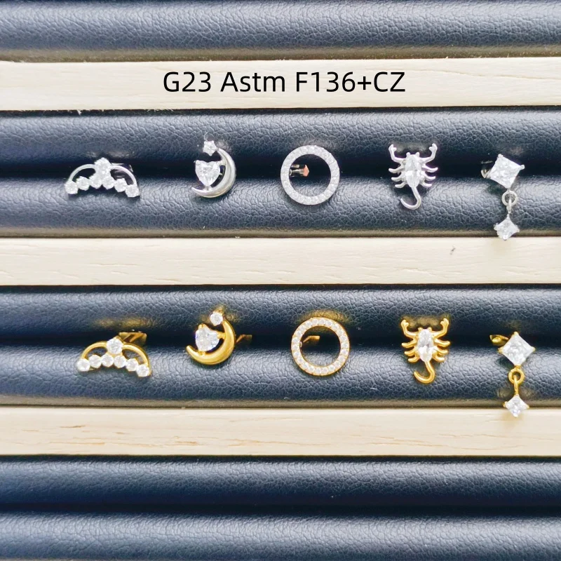 10pcs G23 Titanium Astm F136 Body Piercing Jewelry CZ Internal Thread Lip Labret Bar Ear Helix Tragus Rook Barbell Stud