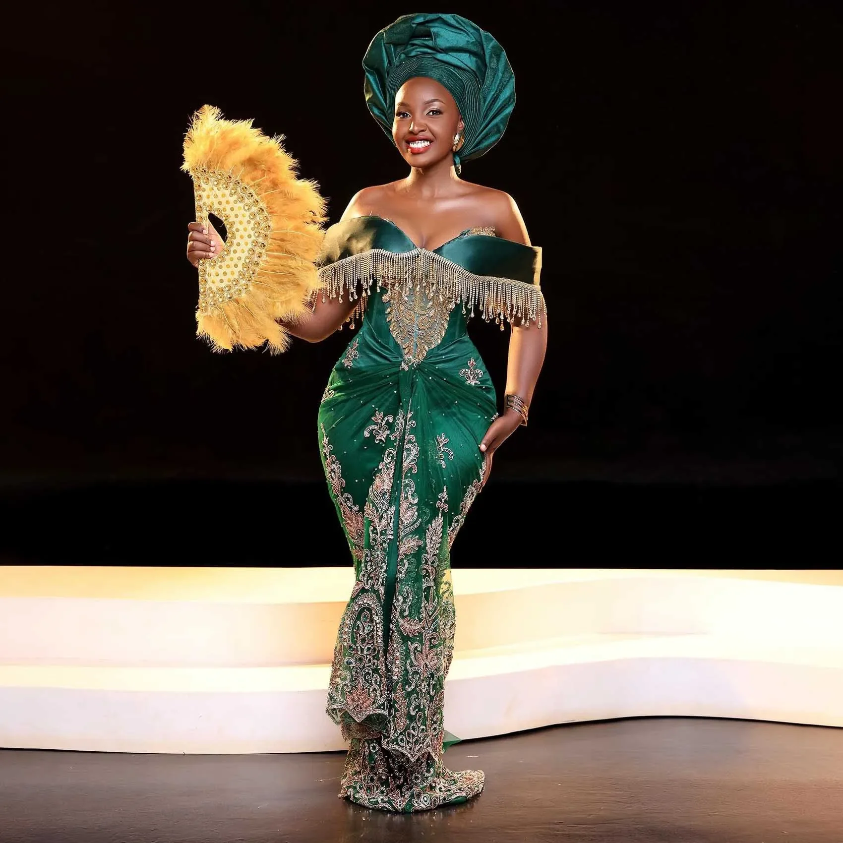 

Luxury Aso Ebi Green Mermaid Beaded Tassel Wedding Party Evening Dress Sexy Sweetheart Off Shoulder Ball Formal Dress Customized
