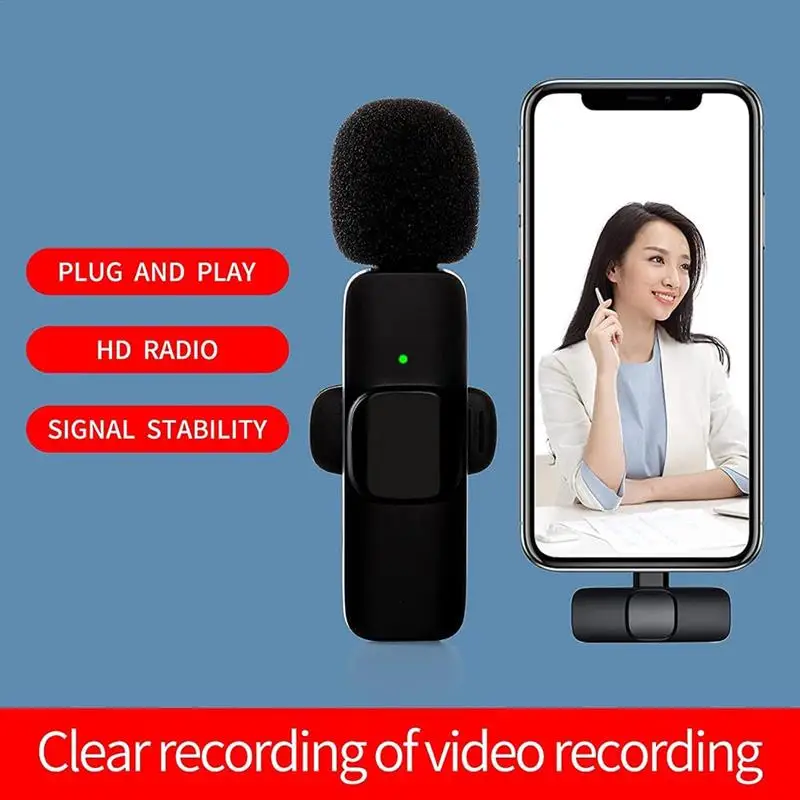 2PCS Audio Video Recording Mini Mic Phone For IPhone Type-C PC Computer Lapel Clip Wireless Lavalier Microphone K9