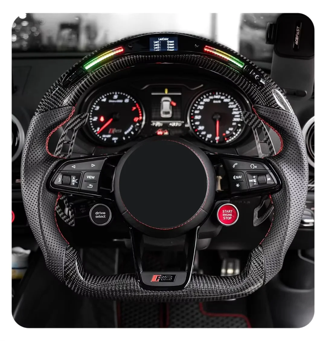 عجلة قيادة مسطحة القاع من الكربون الجاف R8 forA3 A4 A5 A6 S3 S4 RS3 RS5 Q5 TT - عجلة تحديثية الأداء مخصصة