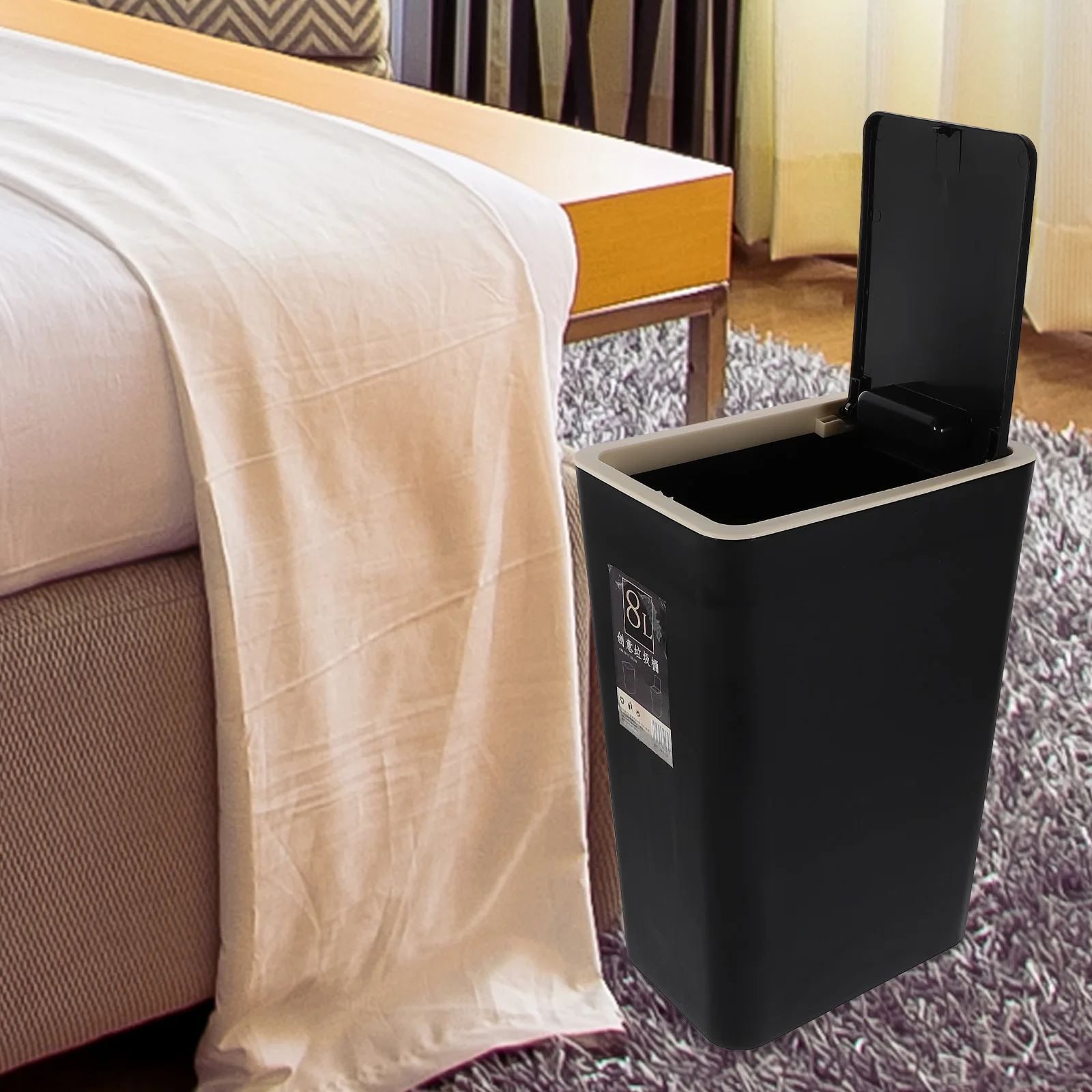 

Press Plastic Trash Can Small Lidded Garbage Bin Style for Home Kitchen Bathroom Office Bedroom Waste Basket