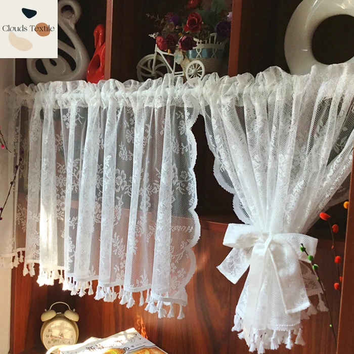 

Short Tulle Curtains for Kitchen Finished White Floating Tulle Sheer Yarn Curtain Rod Pocket for Cabinets Short Curtain for Cafe