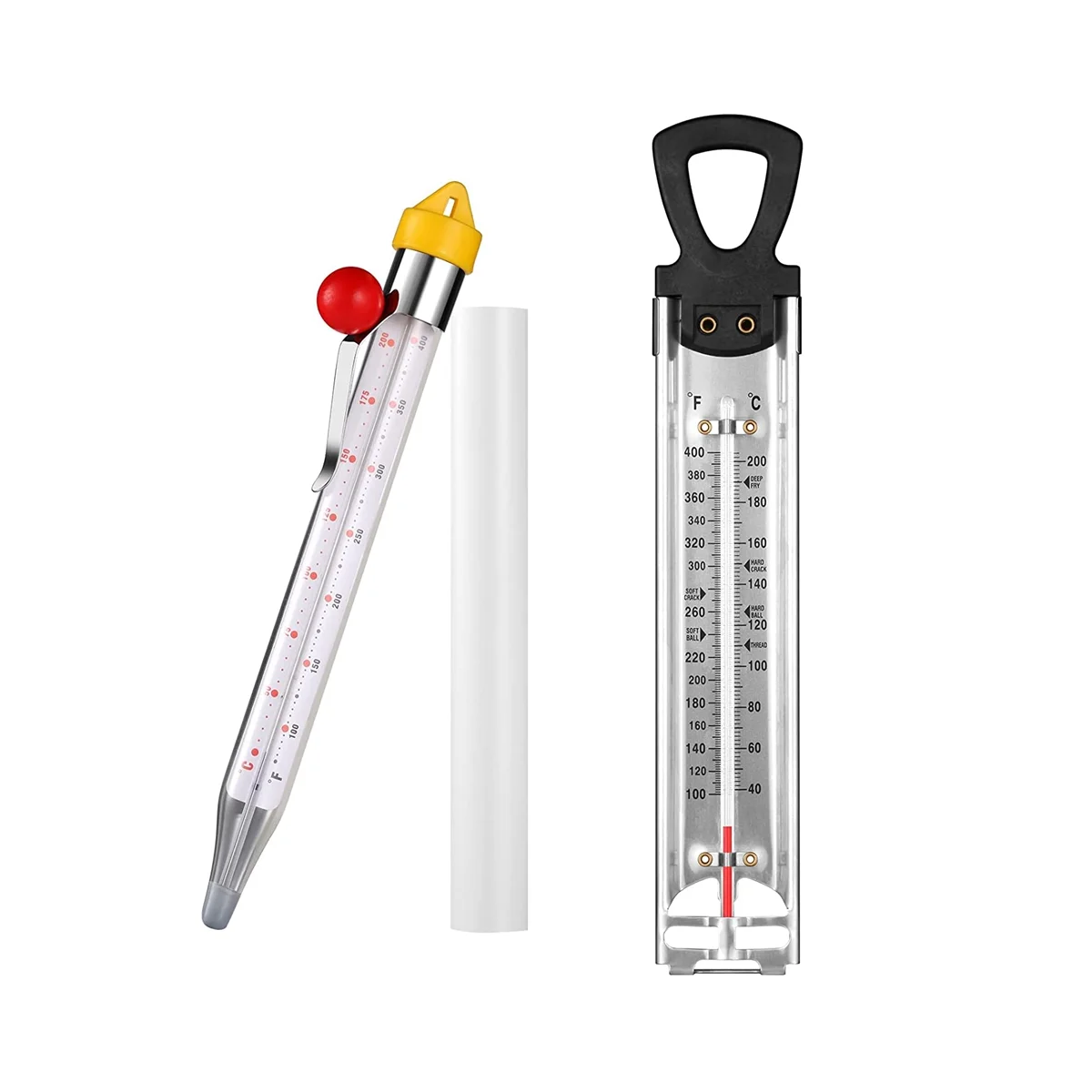 2Pcs Sugar Thermometer with Pot Clip, Stainless Steel Sugar Syrup Jelly Oil Deep Fry Thermometer with Hanging Hole