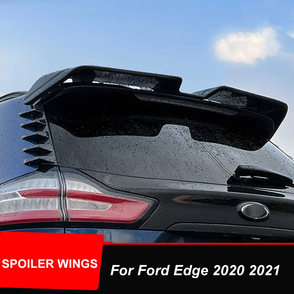 For Ford Edge ST 2020 2021 Rear Roof Trunk Lid Car Spoiler Wing Side Window Splitter ABS Black Carbon Exterior Accessories Part