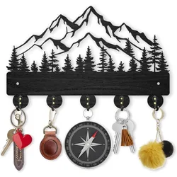 1pc Mountain Forest Wood Coat Rack Wall Mount 5 Alloy Hooks Key Holder for Wall Home Decor Gift Nature Landscape Key Rack