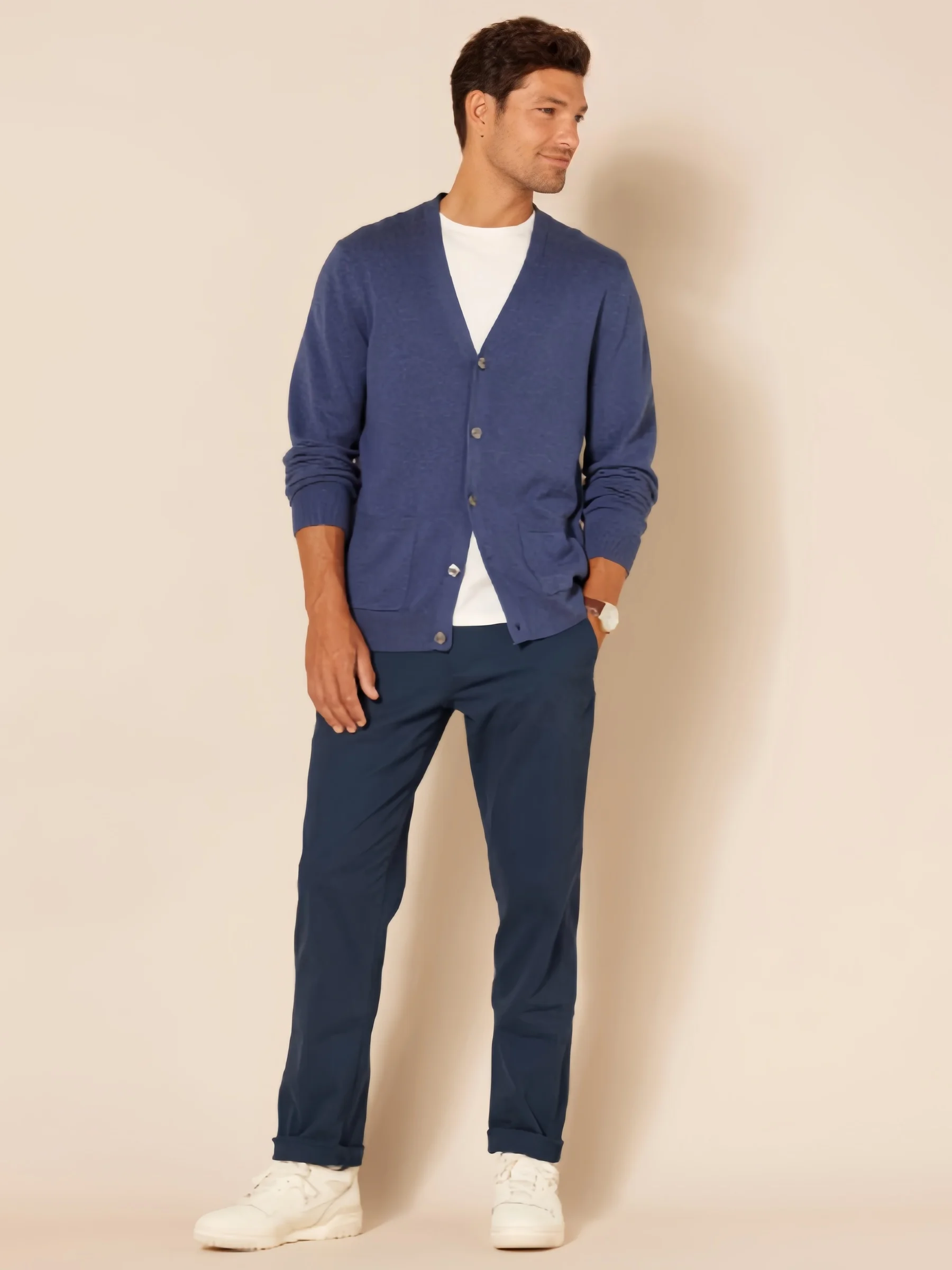 

Men's Casual Comfortable Straight Leg Pants High Waist Button Fly Slightly Stretch Loose Trousers