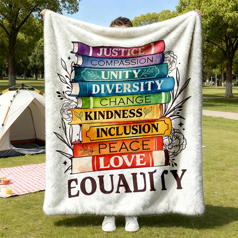 Equal Rights Book Flower  Flannel Blanket, Floral Feminist Flannel Throw, Social Justice Cozy Blanket