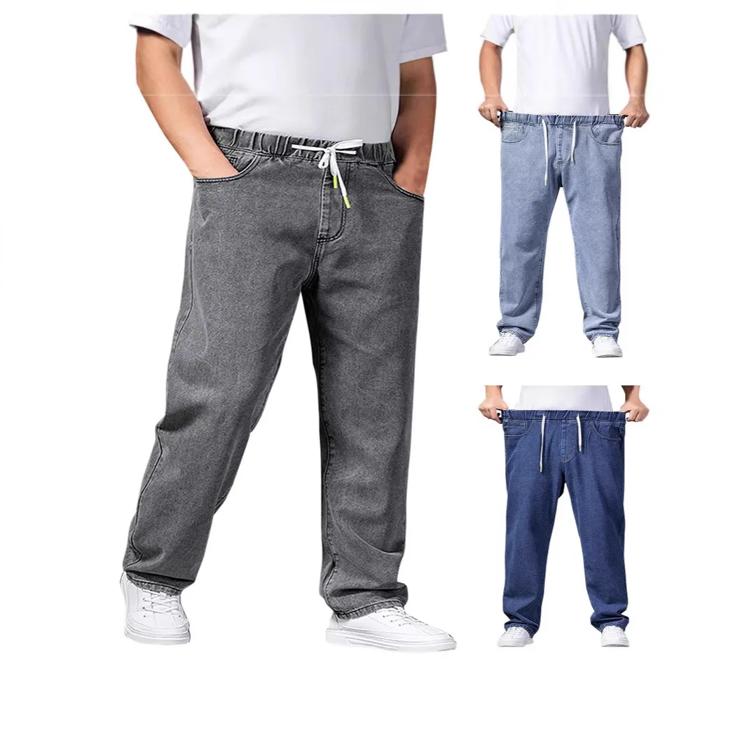 

Men's Large Size Loose Fit Denim Wide Leg Pants Straight Tube Jeans mid Waist Zipper Closure Busin Sle Casual Wear
