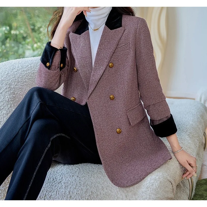 

Autumn Winter Women's Thick Blazer Jackets Female New In Coats Notched Casual Vintage Outerwears Plus Size Blazers Mujer