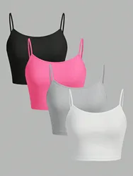 4 pieces Women's sexy summer vest Tank tops solid color adjustable comfortable vest soft girl 's Ladies  Cropped Vest  Crop tops