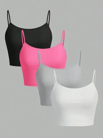 4 Stück Damen sexy Sommer weste Tanktops einfarbig verstellbare bequeme Weste weiche Mädchen Damen Camis kurze Weste