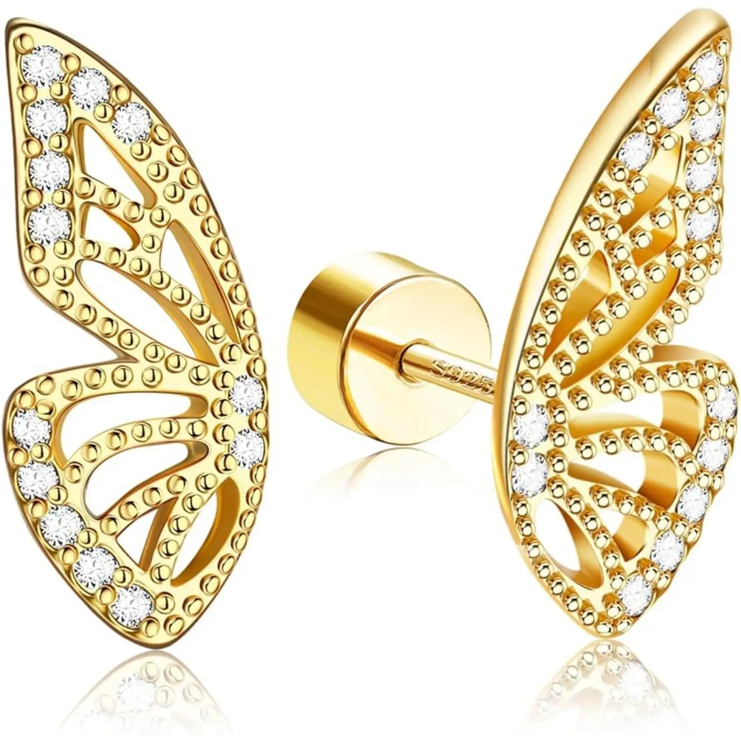 

Fansilver 1pc 925 Sterling Silver Butterfly Earrings for Women Gold Butterfly Wing Earrings Cartilage Piercing Jewelry