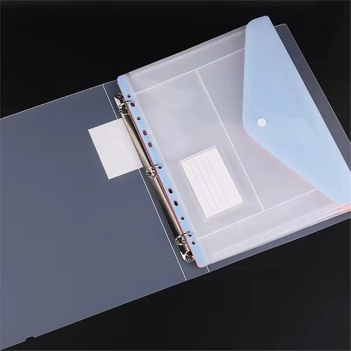 11-Hole Loose-Leaf File Bag, Transparent 3-Hole Folder+6pcs Binder Pockets Document Pouch for Office and School Supply