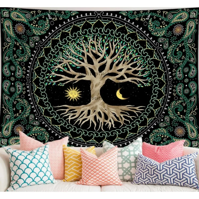 

Tree of Life Sun Moon Wall Tapestry with Flowers, Colorful Tree Wall Tapestry for Bedroom, Living Room, Dormitory