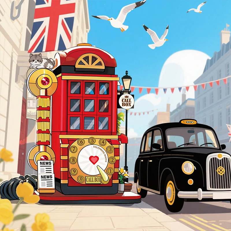 

Creative Red Retro Telephone Newsstand Building Blocks,DIY Mini City Street View Assembly Toy Decora Model,For Kids Puzzle Gifts