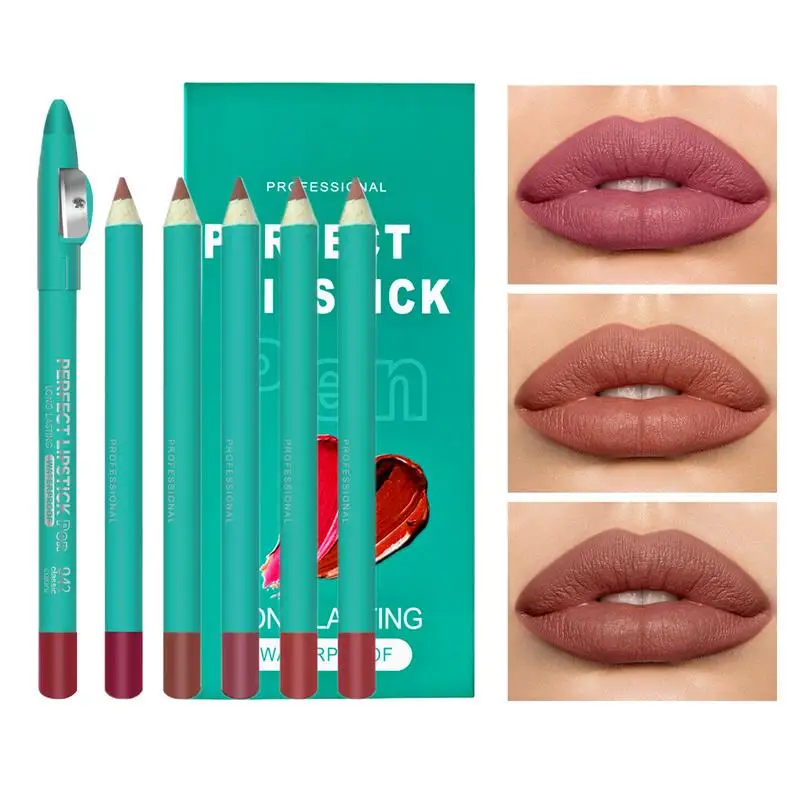 6pcs Lipstick Lipliner Pen Set Matte Velvet Lip Liner Pencil Matte Nude Contour Lipliner Pencil Lipstick Lip Tinted Cosmetics