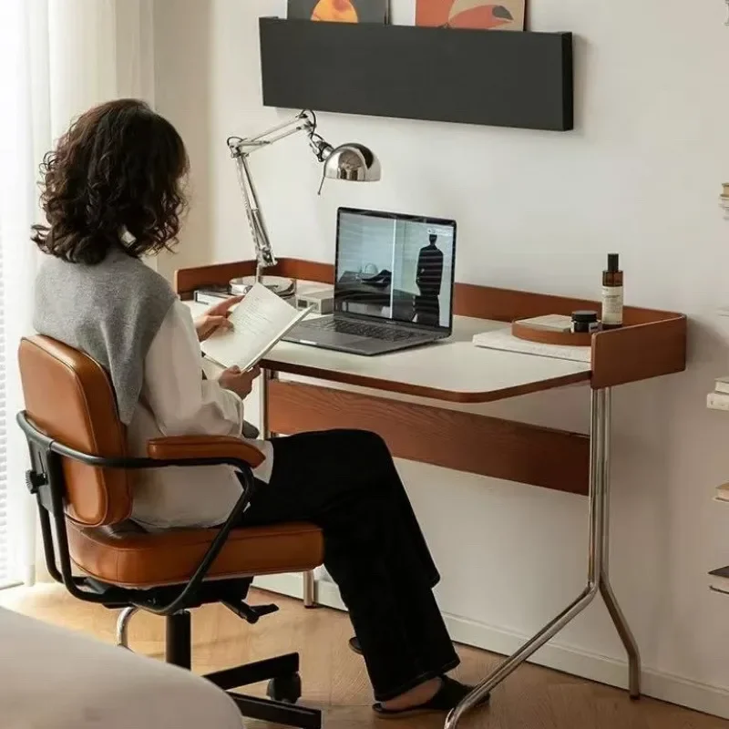 Retro Solid Wood Writing Desk Medieval Style Computer Table for Small Apartment Home Office Simple Nordic Workstation