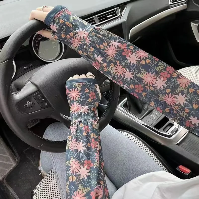 Women Girls Summer Ice Silk Sunscreen Sleeves Sun Protection Arm Covers Outdoor Cycling Driving Cool Anti-UV Arm Sleeves