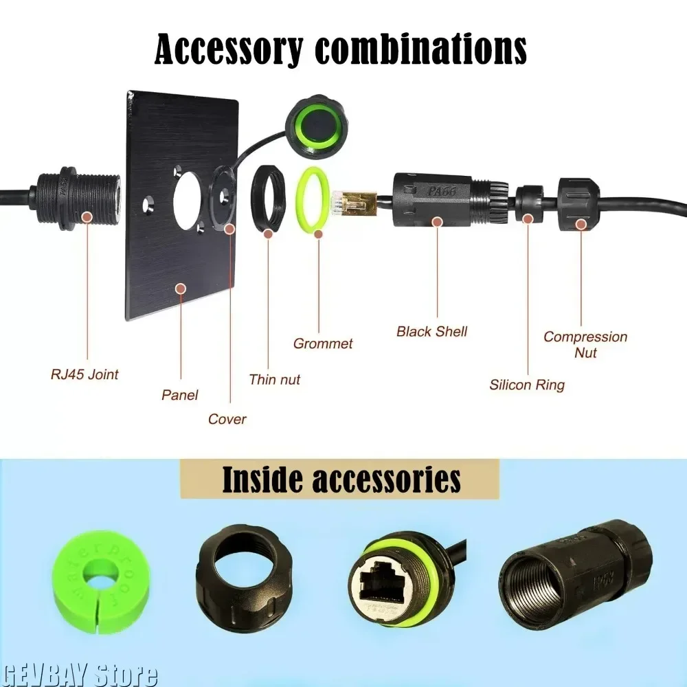 8P8C CAT6 Shielded RJ45 M-F Adapter IP68 Waterproof Dustproof Ethernet Port Connector for Reliable Signal