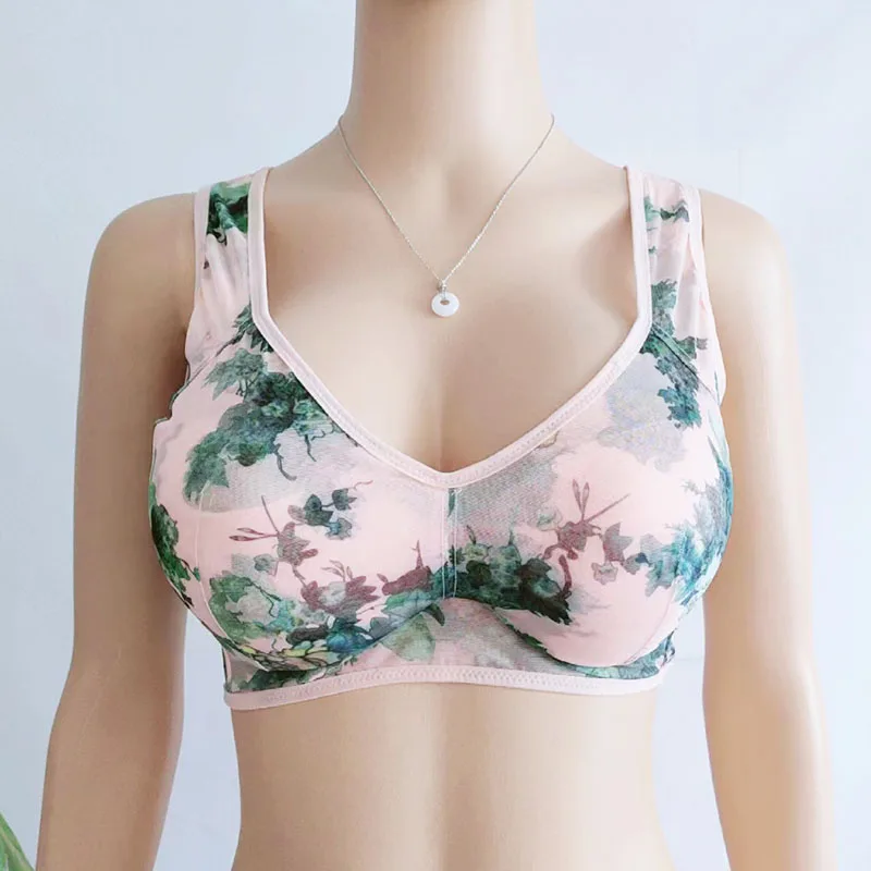 Japan Korean Version Thin Bras for Women Wireless Chinese Ink Printing Sexy Lingeries  Plus Size 7XL  Vest Net Brassiere