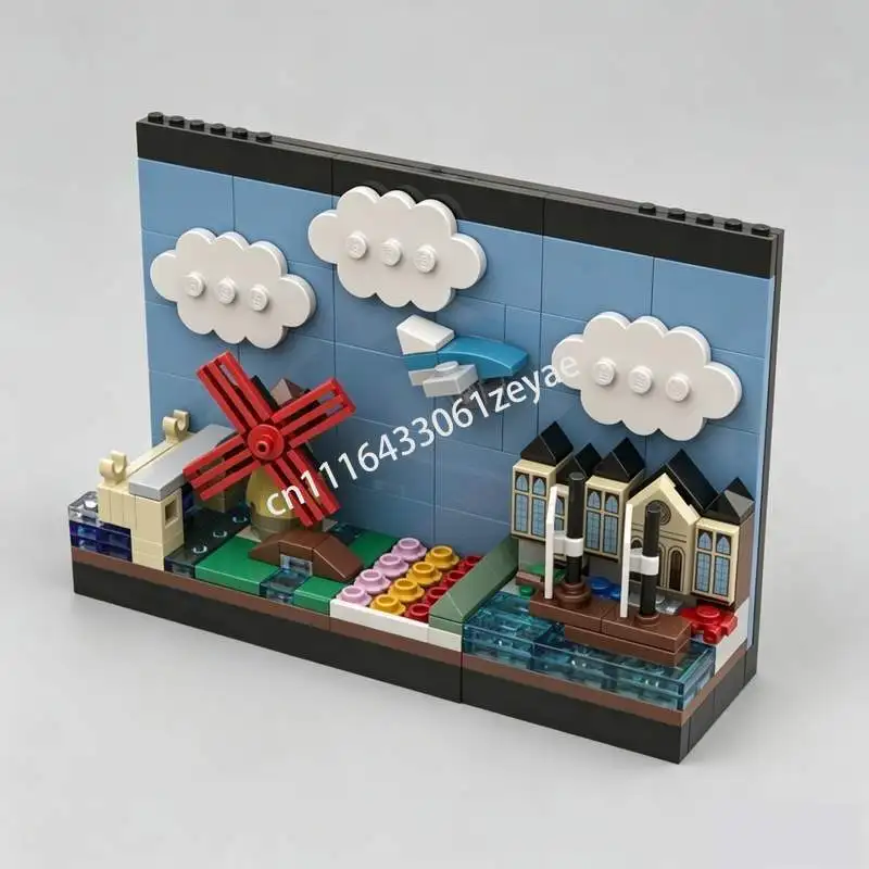 193-teiliges Niederlande Postkarten-Diorama-Modell, individuelles Puzzle-Baustein-Set, DIY-Montage, Reise-Wahrzeichen-Spielzeug, beliebtes Geschenk, Ausstellungsstück
