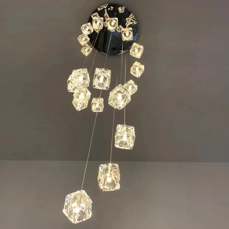 Square Crystal Modern Led Chandelier for Living Room Home Decoration Luxury Loft Hanging Lamp Kitchen Light Bedroom Lighting