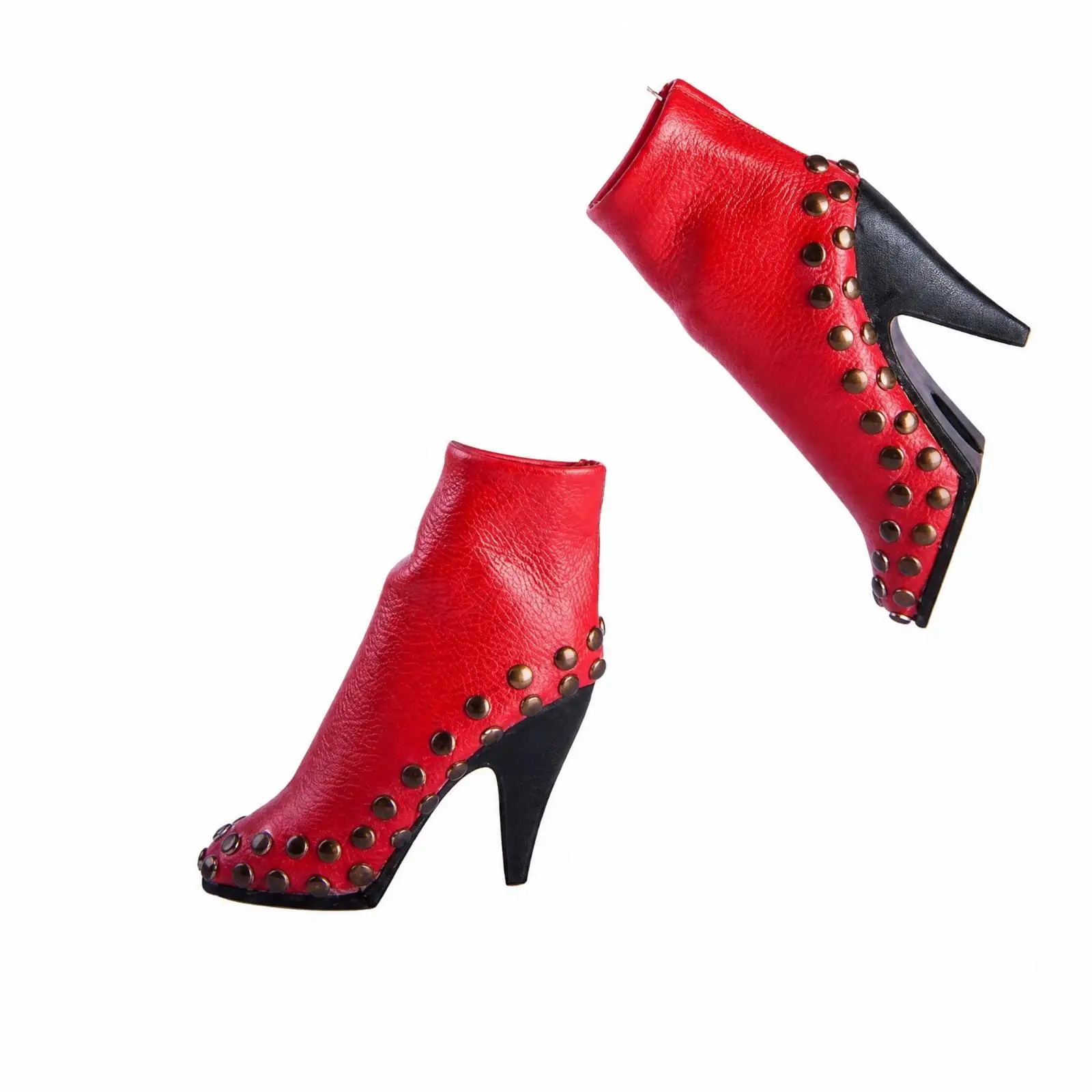 Fashion Doll Boots for 1/6 Scale Female Dolls Pointed Toe High Heel with Metal Look Rivets