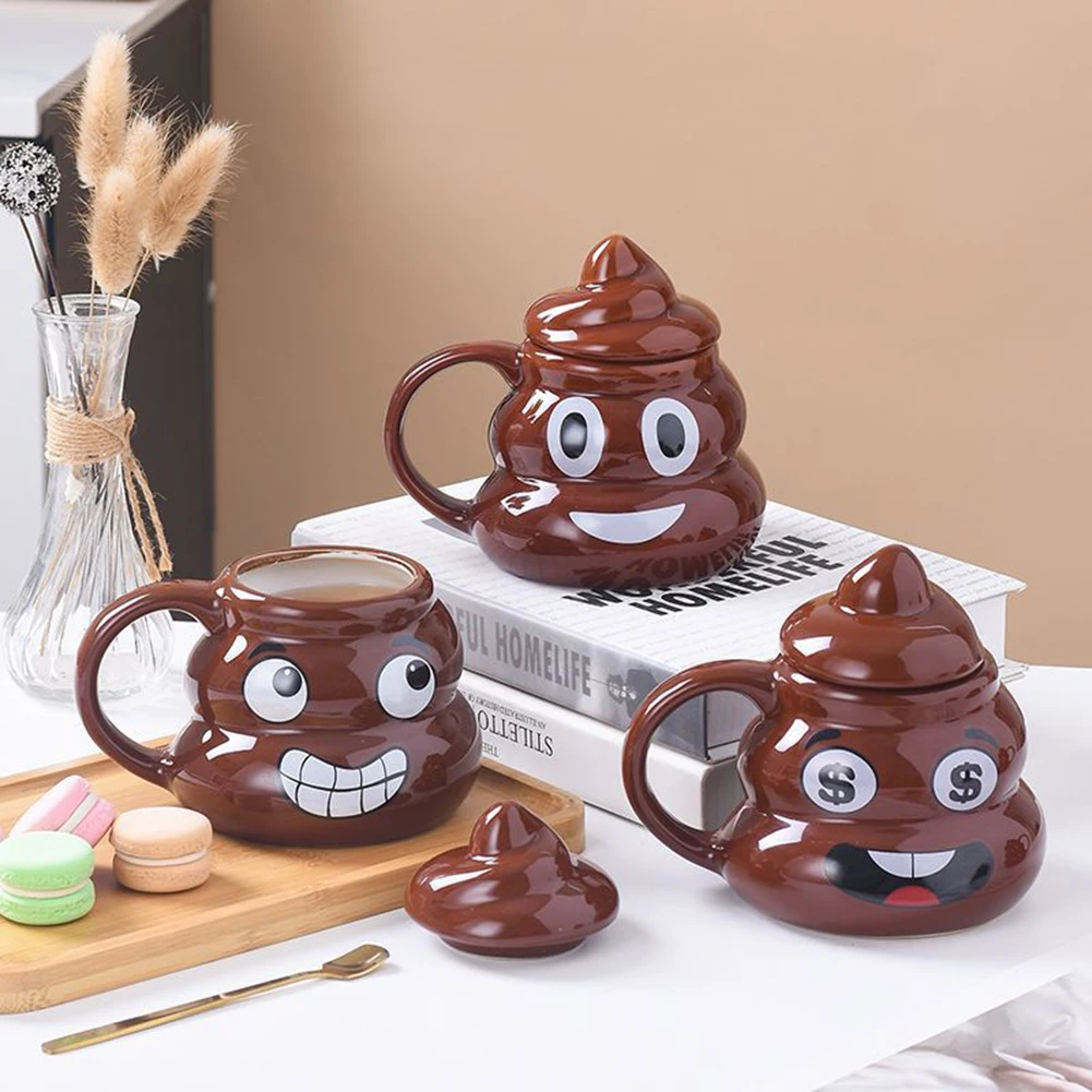 Ceramic Coffee Mug,Poop Milk Mug Cute Novelty Cup,Candy Dish Organizer Drinkware with Spoon Lid for Men Women,Funny Gag Gift