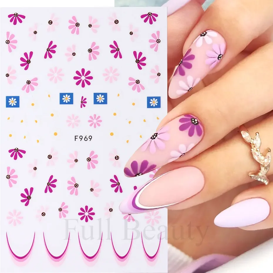 Pegatinas 3D de flores de primavera para uñas, calcomanías adhesivas deslizantes, decoración de manicura, flor de verano Simple, fruta de tulipán Floral