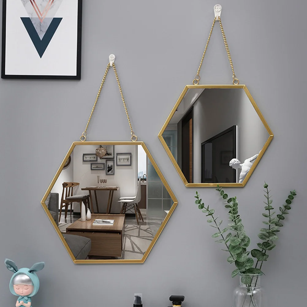 Mounted Makeup Hexagon Metal Glass For Bathroom Decorative Home Art Decor Glass Mirror Wall Mirror Decor