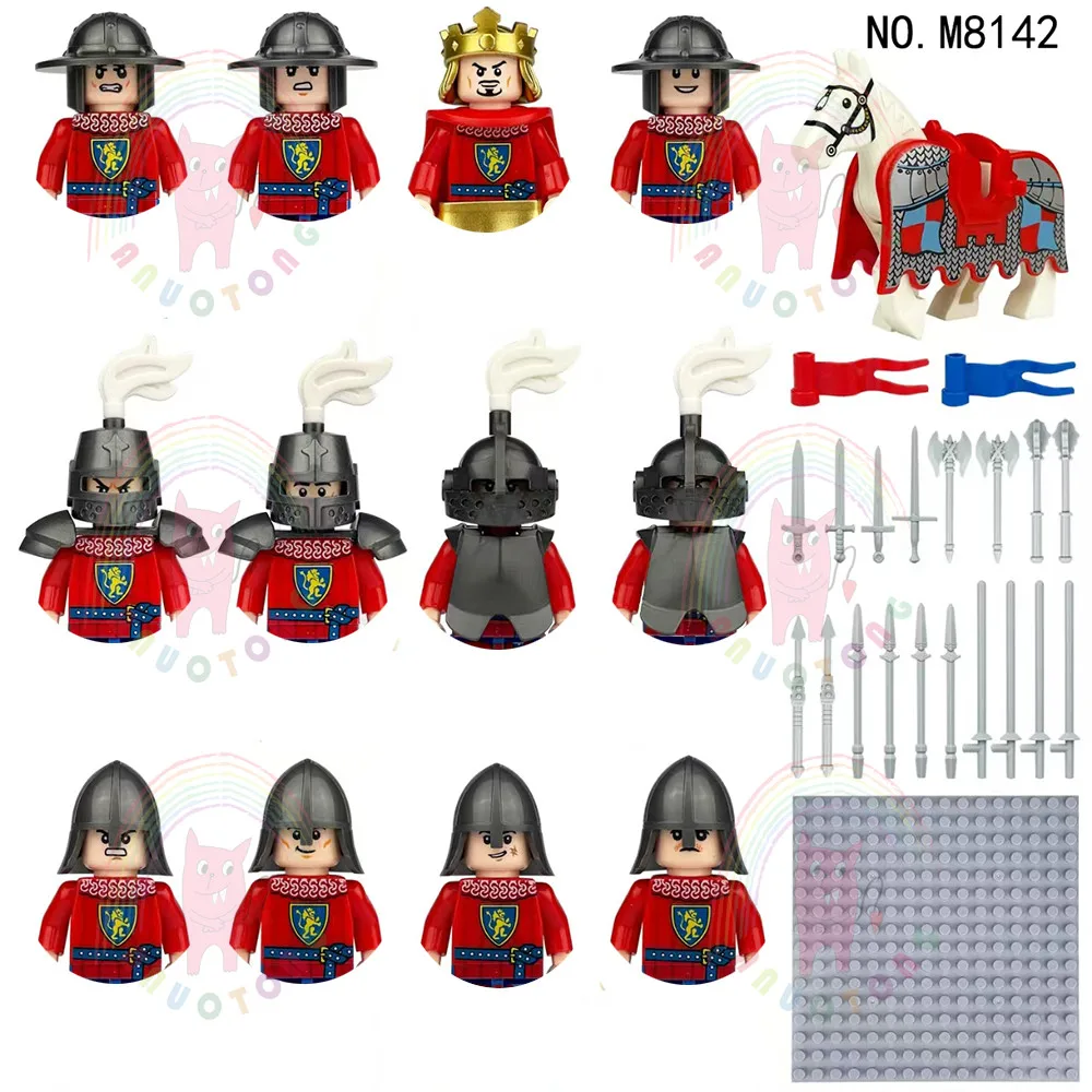 مكعبات بناء فارس قلعة القرون الوسطى متوافقة مع شخصيات الجندي ملحقات الأسلحة العسكرية خوذة درع الطوب ألعاب الهدايا
