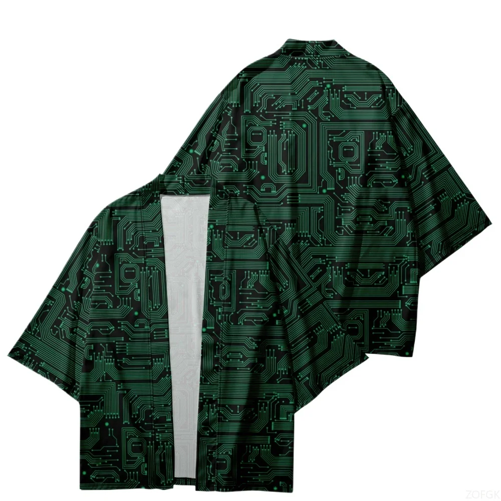 3D Haori Obi Beach Yukata Green Printed Kimono Women Men Cardigan Japanese Summer Shirt Asian Clothing