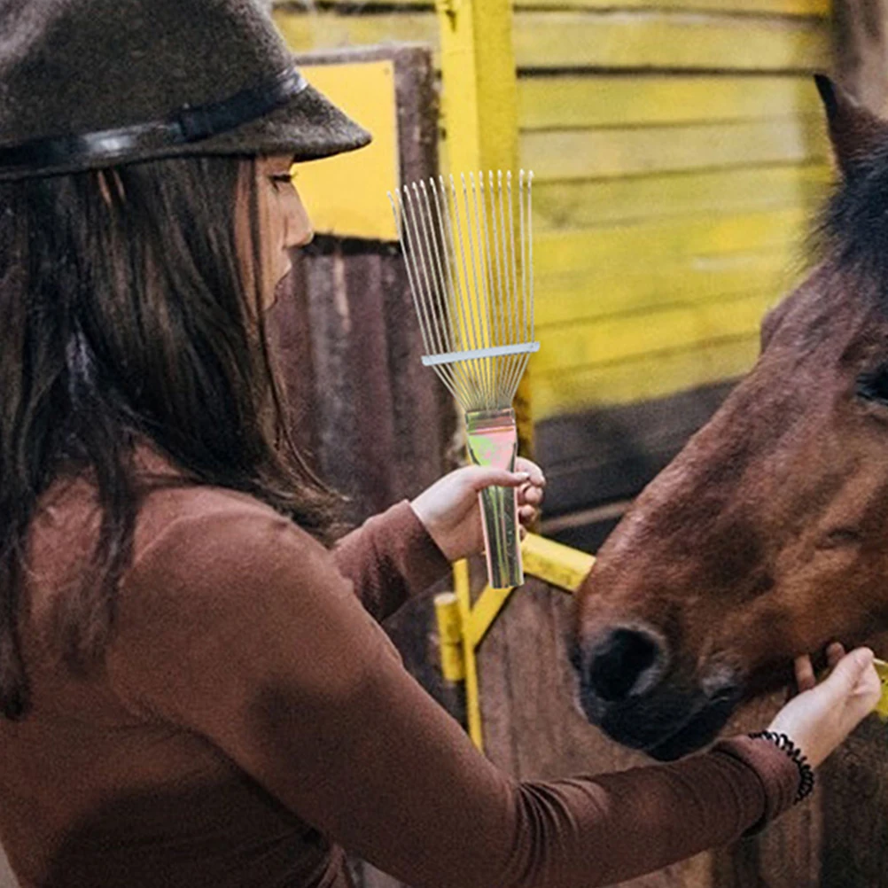 

2Pcs Horse Hairbrush Grooming Rake Steel Animal Cleaning Tool Remove Loose Hair Comfortable Grip Grooming Rake