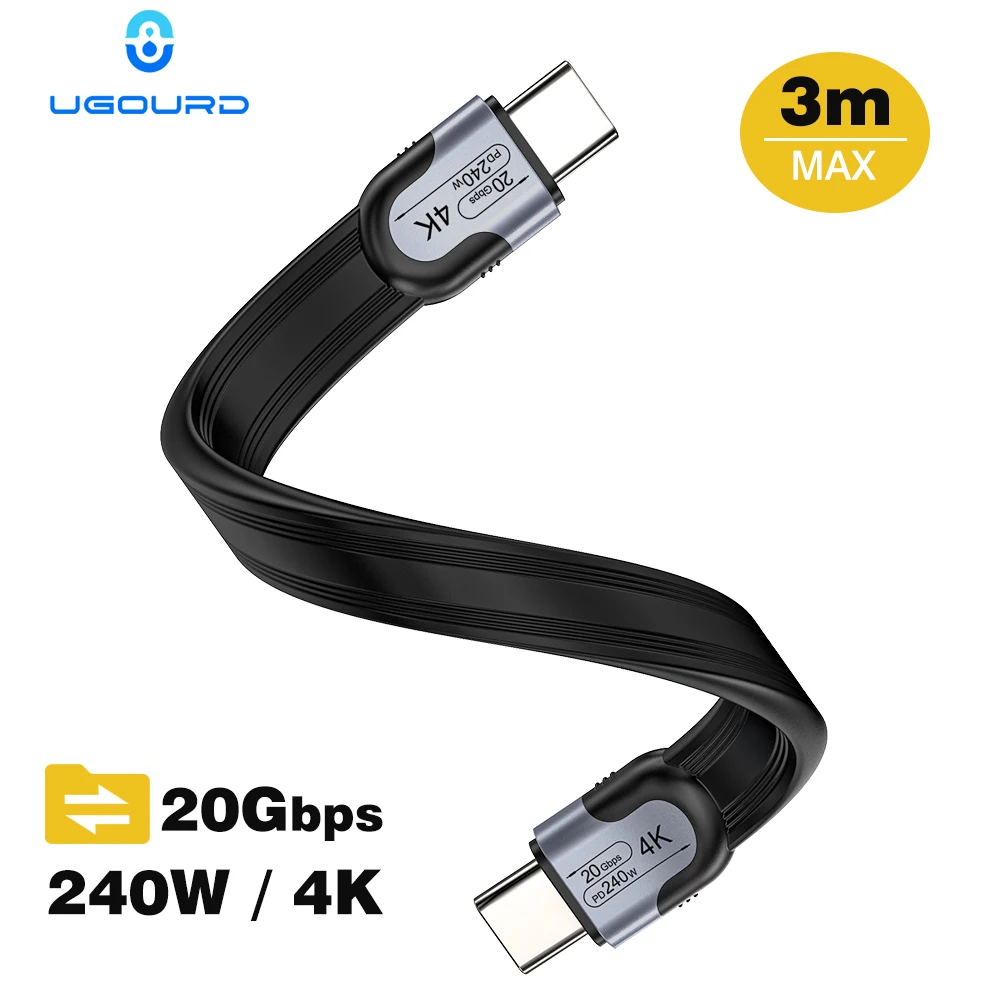 UGOURD 20 Gbit/s USB-C-Kabel 20 Gbit/s USB3.2 Gen2*2 Typ C flaches Multifunktionskabel 240 W Laptop-Tablet-Telefon-Netzkabel 0,15 m-3 m