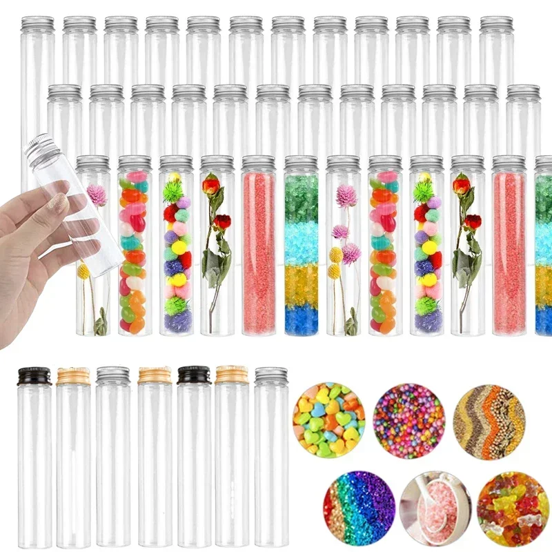 5Pcs 50/65/110ml Plastic Test Tube Bottle w/ Screw  Aluminum Lid Clear Straight Bottles Container For Candy Dried Flower Trinket