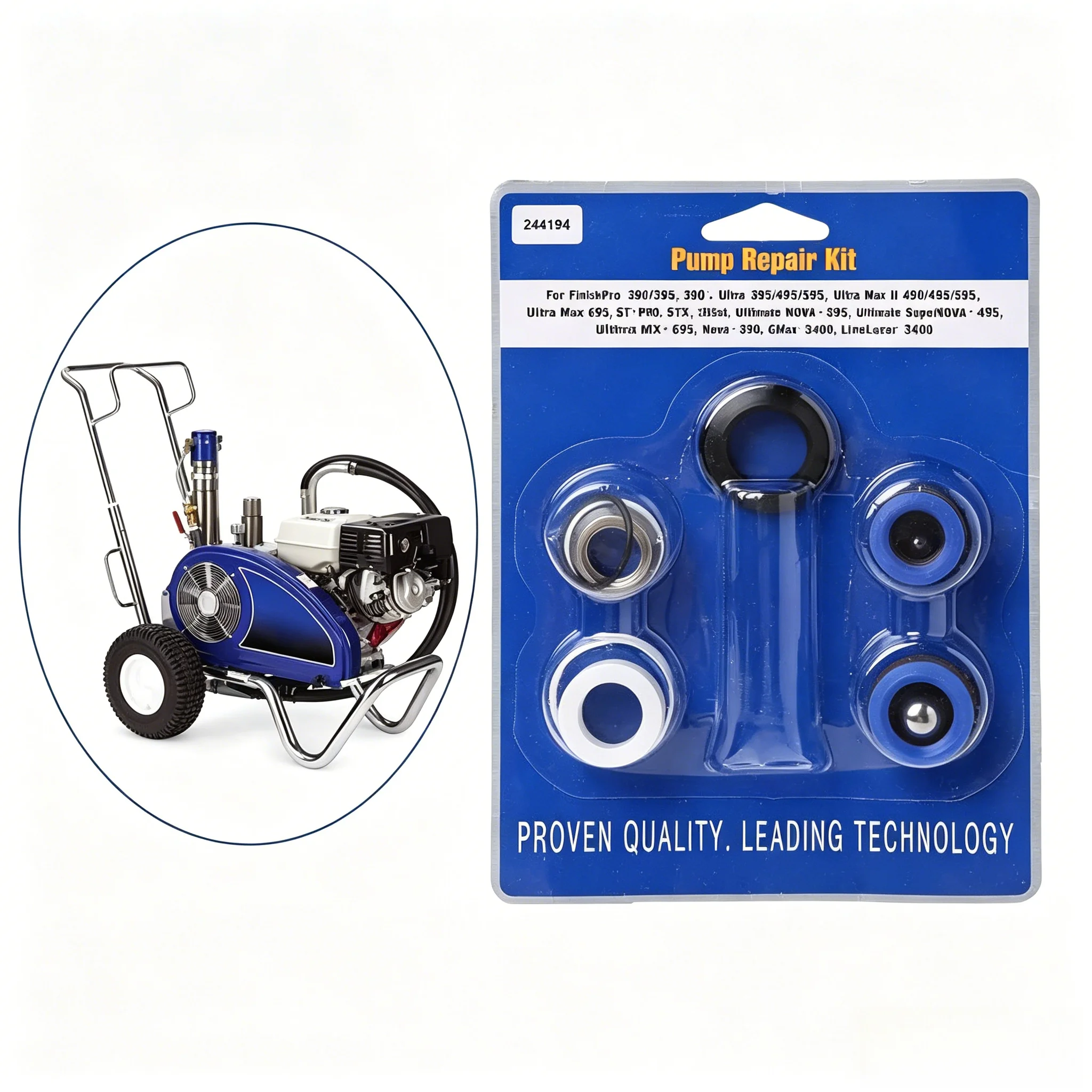Kit de reparación de bomba 244194 compatible con pulverizador de pintura sin aire Graco 210 230 295 390 395 490 495 595 3400