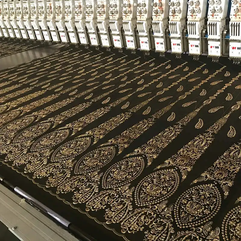 New Arrival Gold 3D Embroidery Mesh Lace Fabric, Custom Garment Material, Dense Embroidered Cloth For Dresses