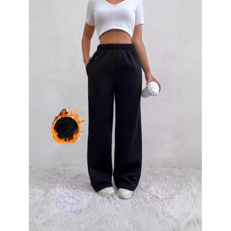 

2025European and American Autumn Winter New Women's Fleece-Lined Warm High-Waisted Casual Sports Sweatpants Daily Wear