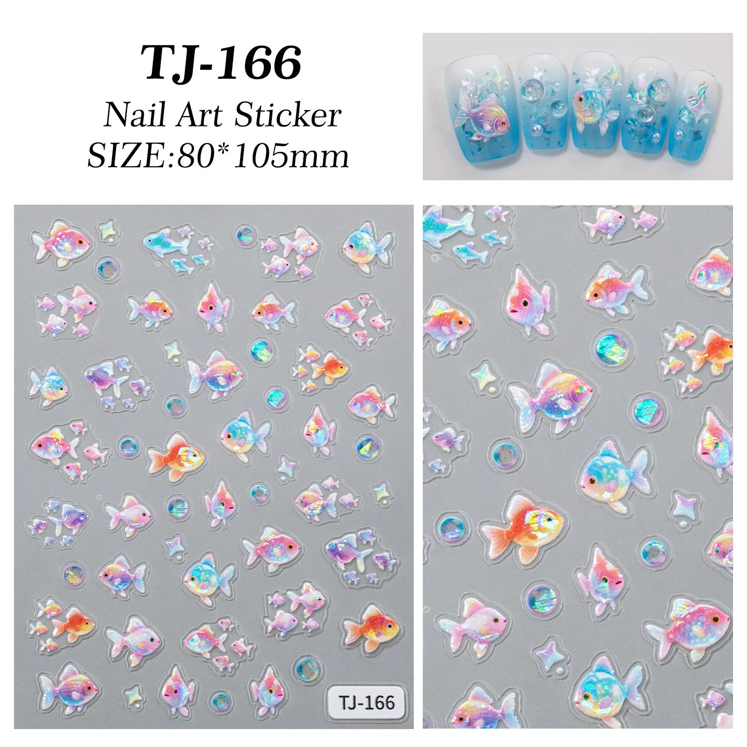 1 Set 5D Embossed Summer Ocean Nail Stickers Aurora Marine Animal Kids Self Adhesive DIY Manicure Nail Art Decor Ornaments view 6
