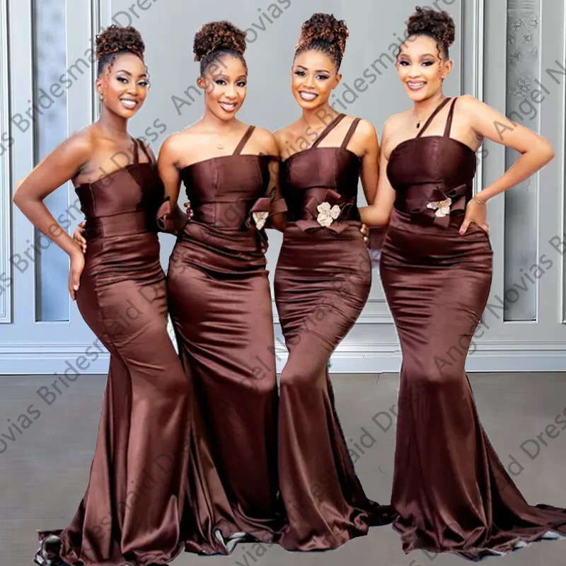 

Long Mermaid Brown Bridesmaid Dresses with Straps Wedding Party Dress Robe Mariage Invite robe demoiselle d'honneur de mariage