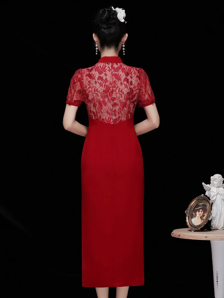 Qipao-Robe Rouge Alberoise pour Bol, Nouvel An, ixd'Hiver